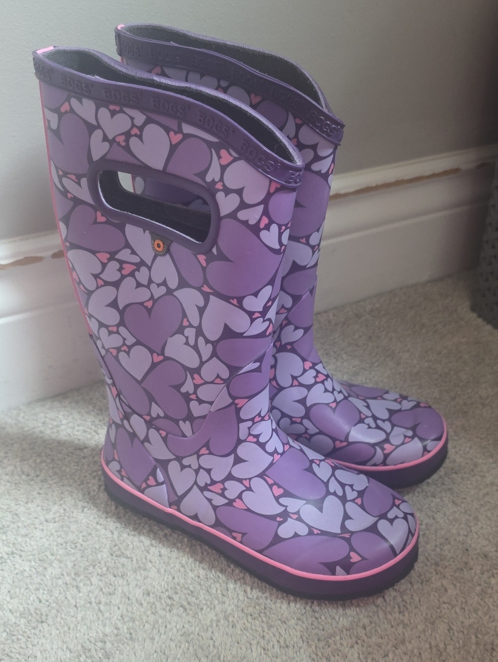 Bogs Purple Heart Pattern Kids Rain Boots